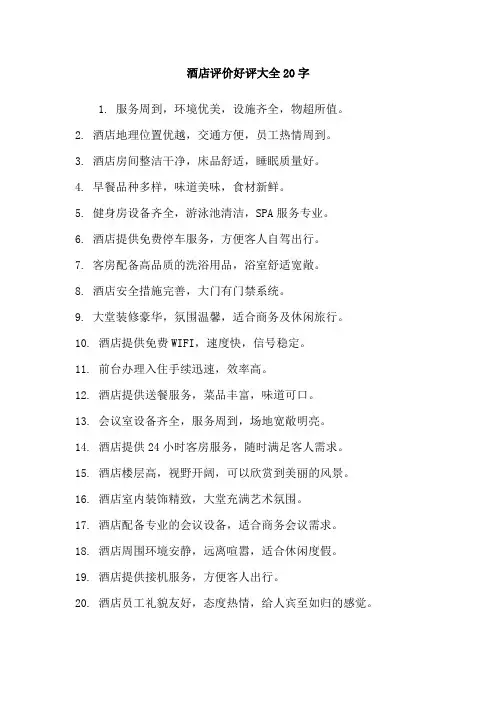 酒店评价好评大全20字