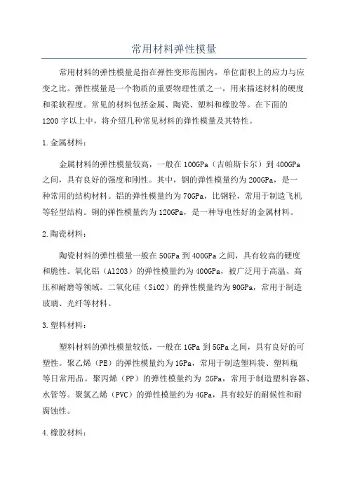 常用材料弹性模量