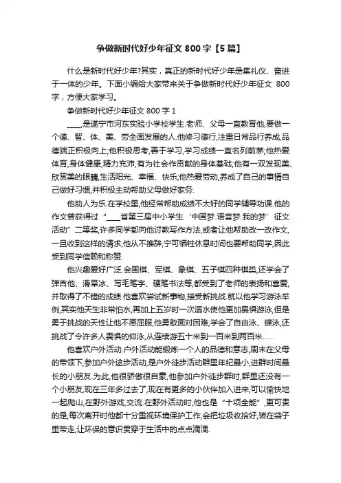 争做新时代好少年征文800字【5篇】