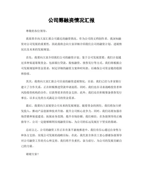 公司筹融资情况汇报
