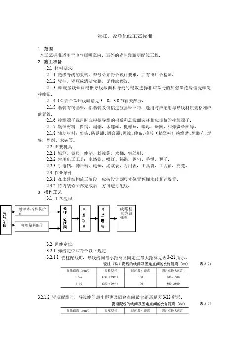  建筑施工工程资料    瓷柱、瓷瓶配线工艺标准