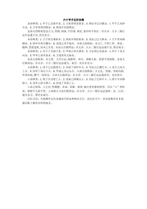 六十甲子五行分类