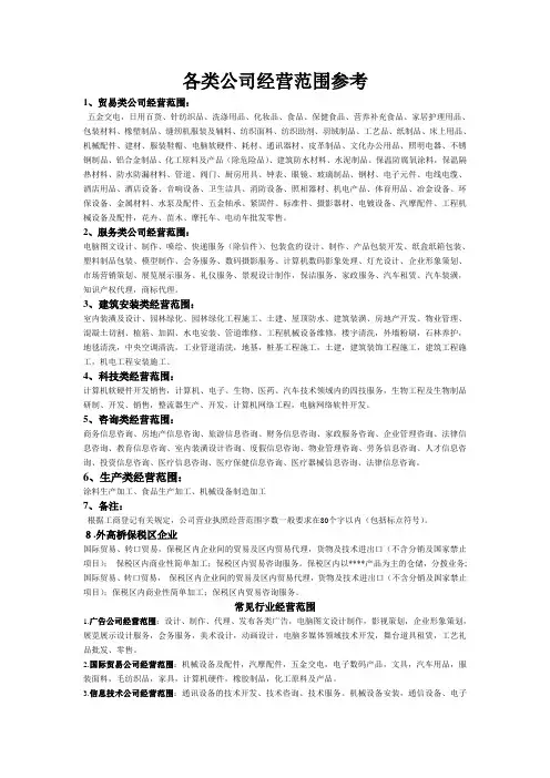 公司经营范围参考