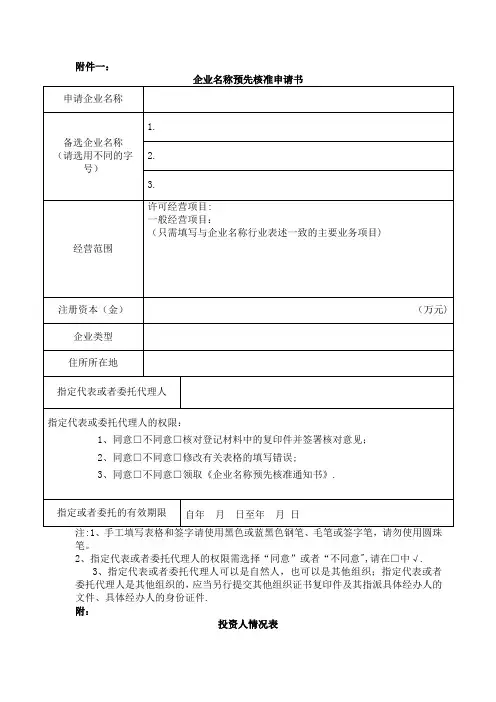 工商局常用表格