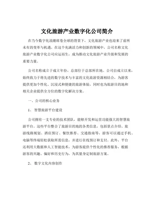 文化旅游产业数字化公司简介
