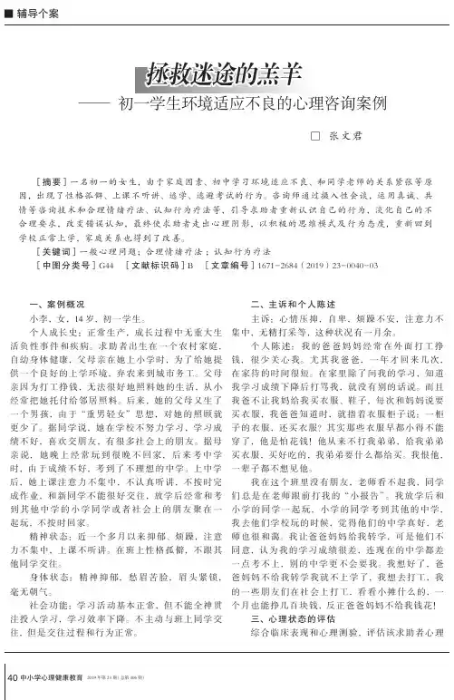 拯救迷途的羔羊——初一学生环境适应不良的心理咨询案例