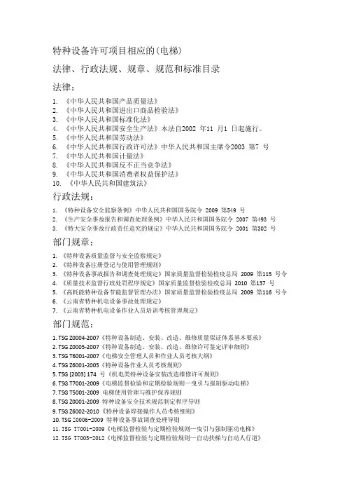 电梯、起重机标准目录