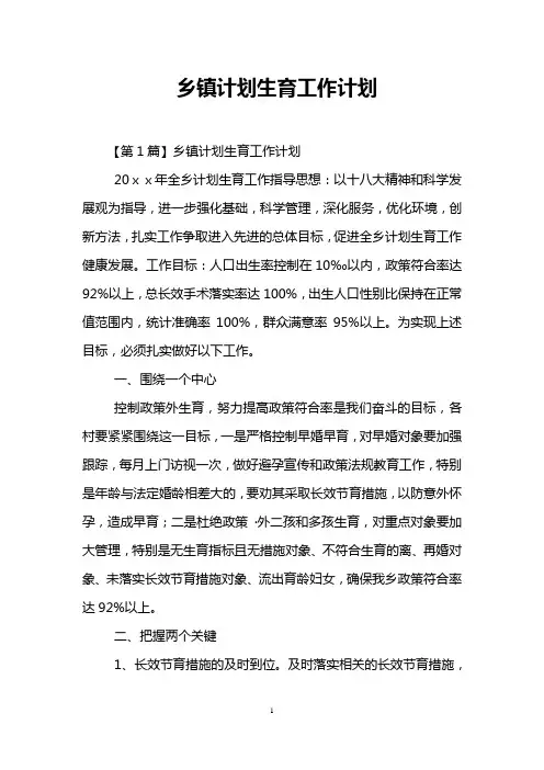 乡镇计划生育工作计划