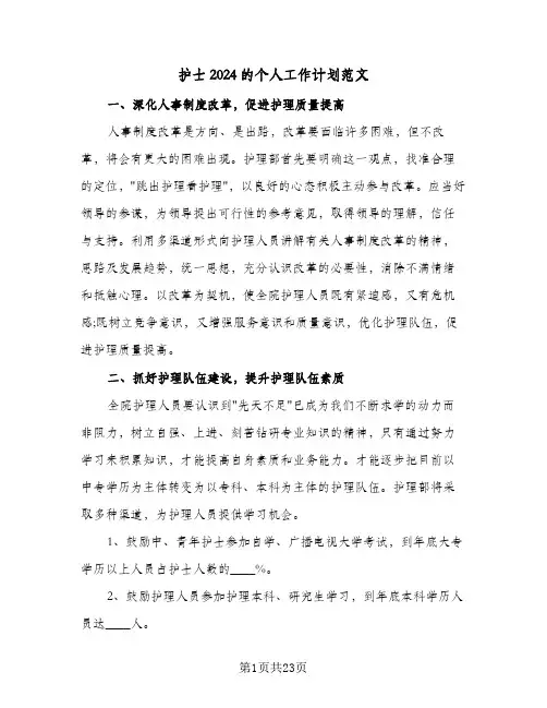 护士2024的个人工作计划范文(七篇)