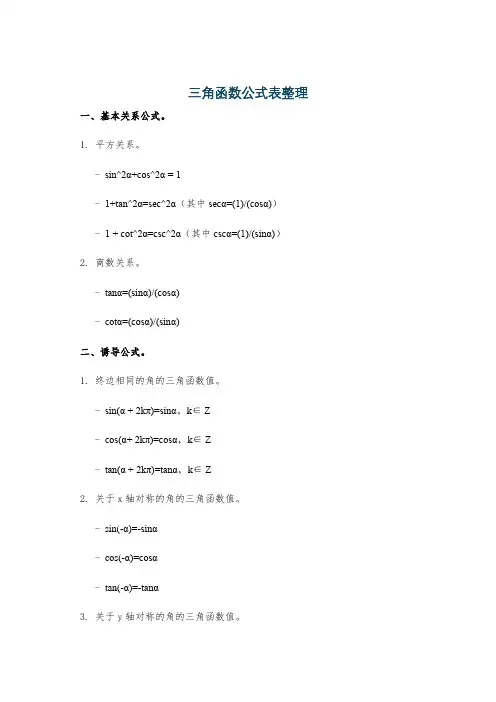 三角函数公式表整理