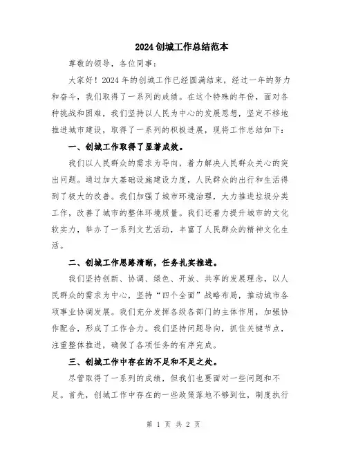 2024创城工作总结范本