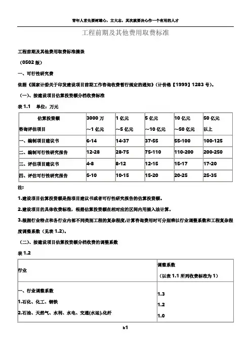 工程前期及其他费用取费标准