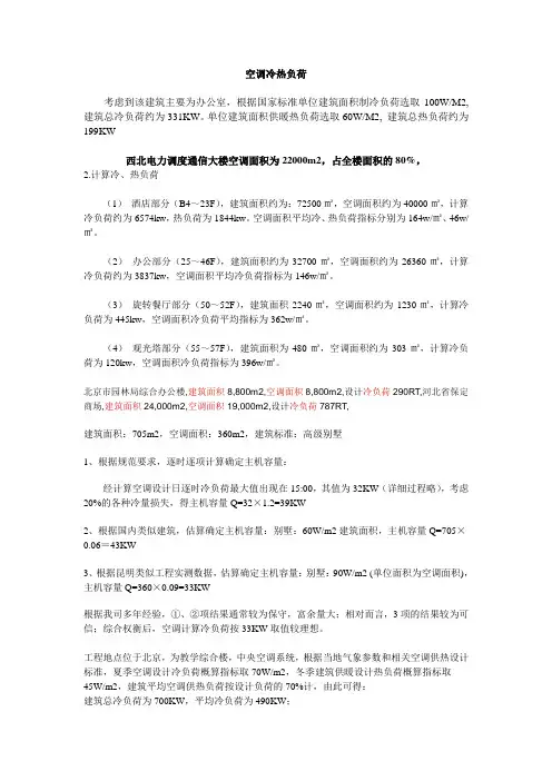 不同建筑空调冷热负荷估算