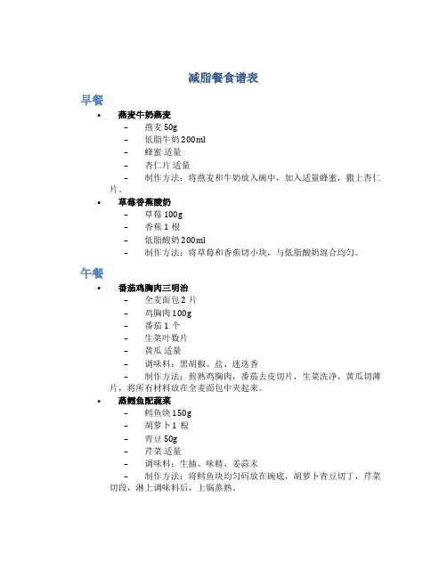 减脂餐食谱表
