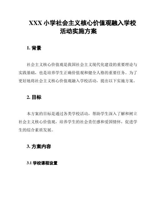XXX小学社会主义核心价值观融入学校活动实施方案
