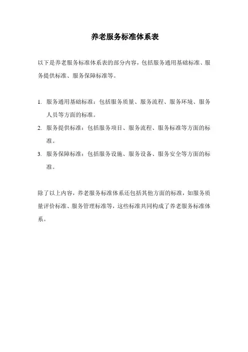 养老服务标准体系表