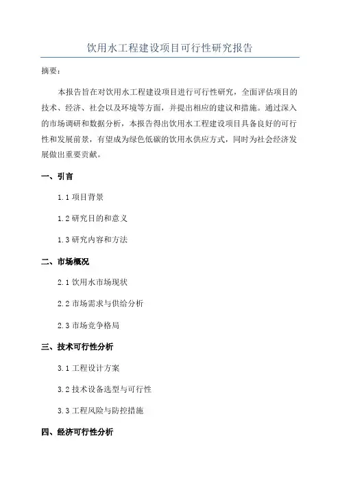 饮用水工程建设项目可行性研究报告
