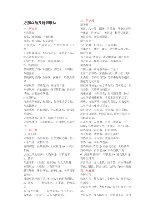 中医执业医师方剂学总结及速记歌诀
