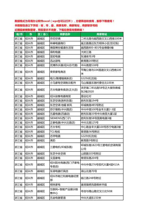 2020新版浙江省绍兴市越城区家用电器工商企业公司商家名录名单黄页联系电话号码地址大全372家