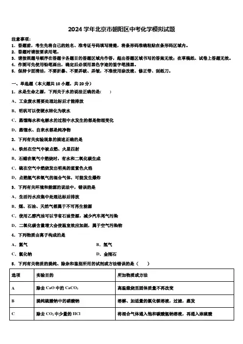 2024届北京市朝阳区中考化学模拟试题含解析