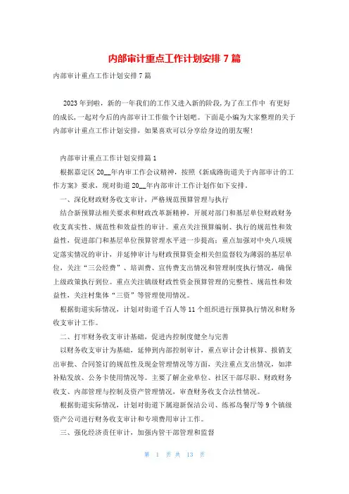 内部审计重点工作计划安排7篇