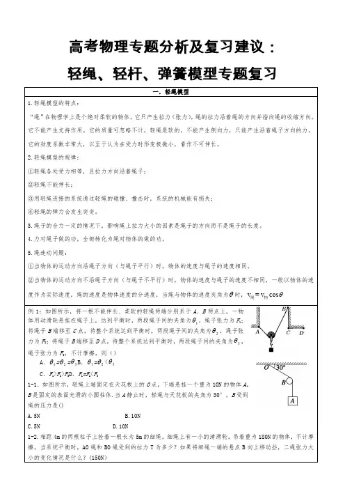 高考物理专题分析及复习建议： 轻绳、轻杆、弹簧模型专题复习