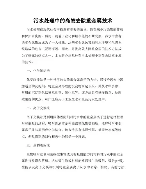 污水处理中的高效去除重金属技术