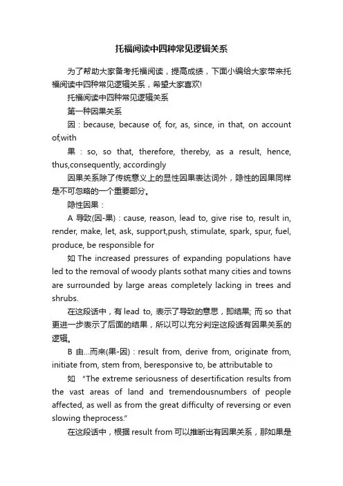 托福阅读中四种常见逻辑关系
