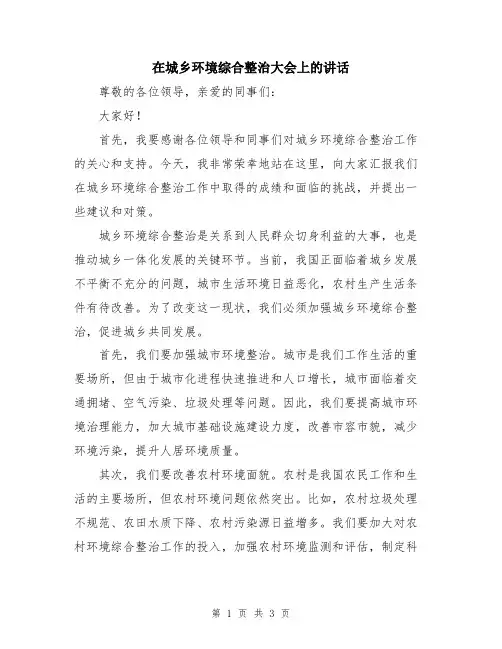 在城乡环境综合整治大会上的讲话