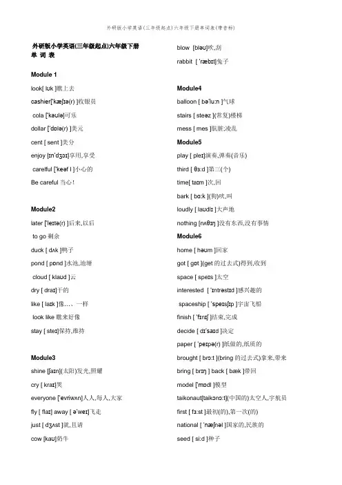 外研版小学英语(三年级起点)六年级下册单词表(带音标)