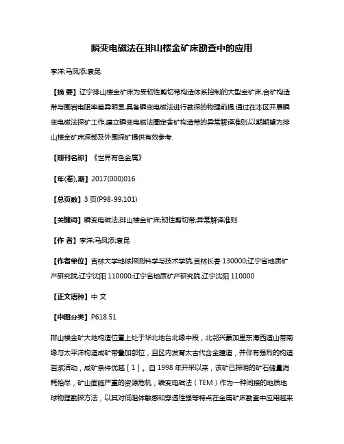 瞬变电磁法在排山楼金矿床勘查中的应用