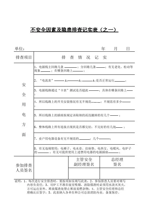 不安全因素及隐患排查记实表