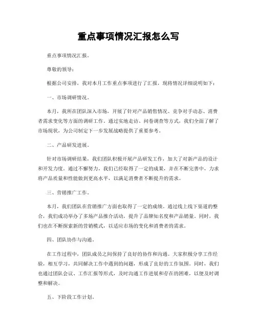 重点事项情况汇报怎么写