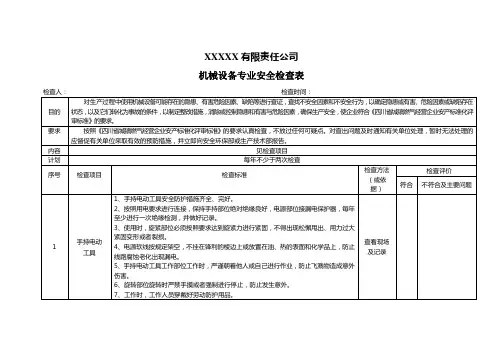 机械设备专业安全检查表(每年至少两次)