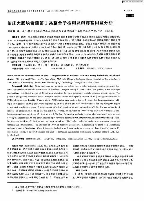 临床大肠埃希菌第Ⅰ类整合子检测及耐药基因盒分析