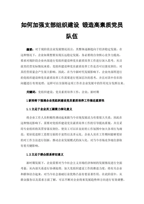 如何加强支部组织建设锻造高素质党员队伍