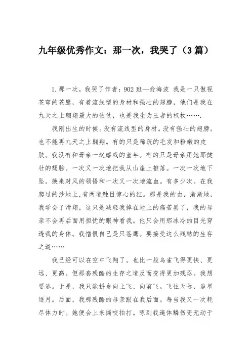 初中作文：九年级优秀作文：那一次,我哭了(3篇)