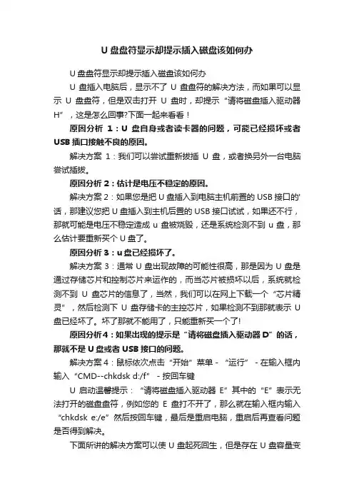 U盘盘符显示却提示插入磁盘该如何办