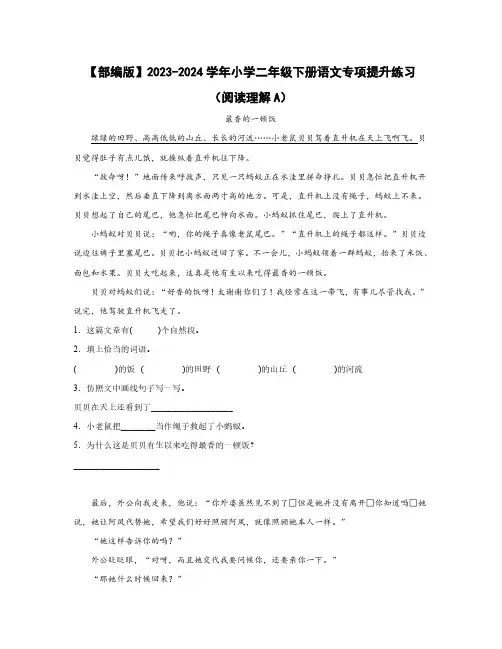 2023-2024学年部编版二年级下册语文专项提升练习(阅读理解合集2套)含解析