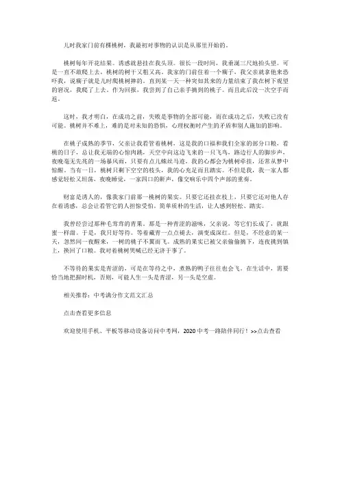 [中考作文范文]中考满分作文范文：一棵小树