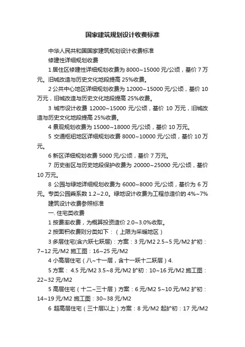国家建筑规划设计收费标准