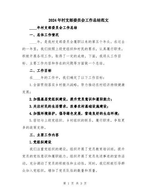 2024年村支部委员会工作总结范文