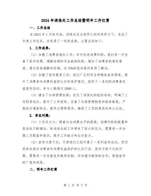2024年消保处工作总结暨明年工作打算(2篇)