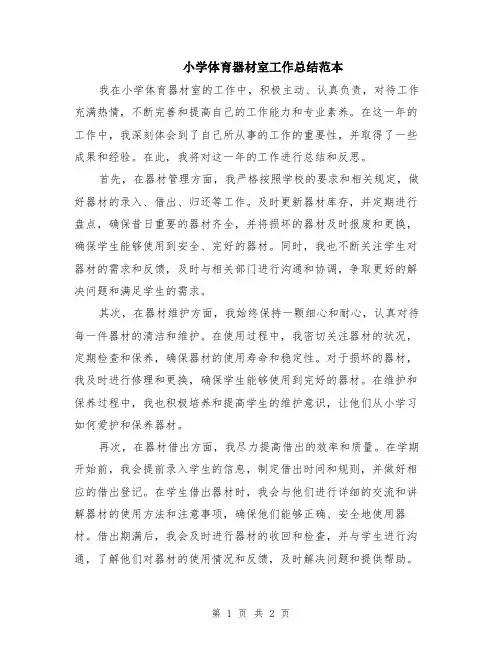 小学体育器材室工作总结范本