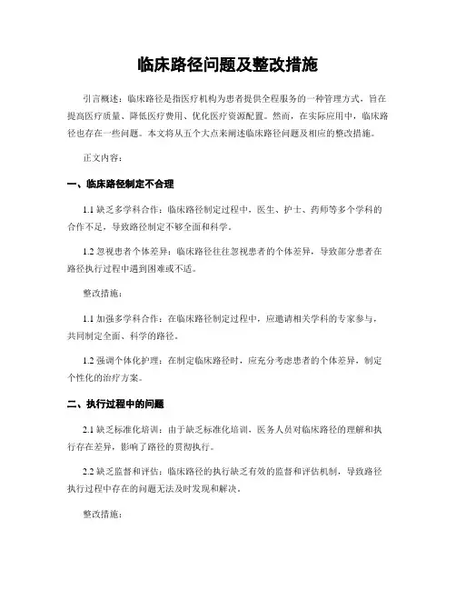 临床路径问题及整改措施