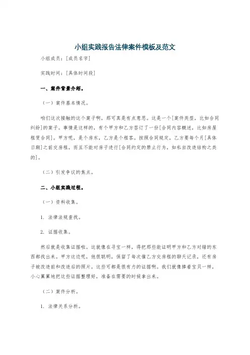 小组实践报告法律案件模板及范文