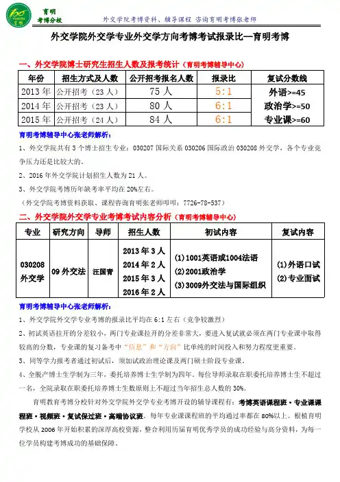 2016年外交学院外交学专业外交学方向考博考试分数线-育明考博