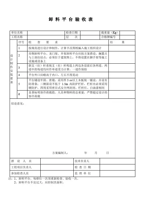 卸料平台验收表