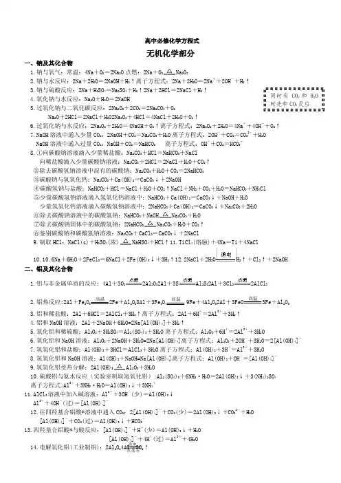高中必修化学方程式归纳(超详细!!)