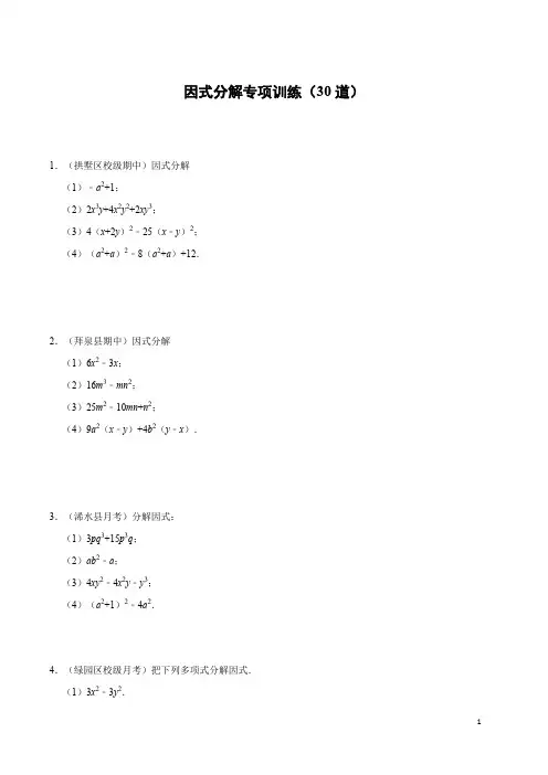 2023-2024学年【八上】因式分解专项训练(30道)(含答案)